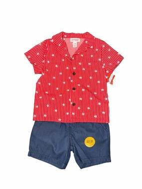 Cat & Jack 2-Piece Toddler Outfit Set Star Button-Up Shirt Shorts (12M) NWT
